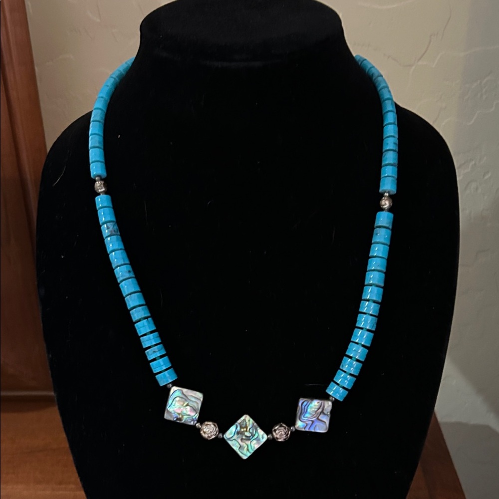 Turquoise Beaded Necklace with Abalone Accents